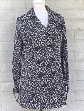 Vertigo Paris Black & White Printed Trench Coat Size: M